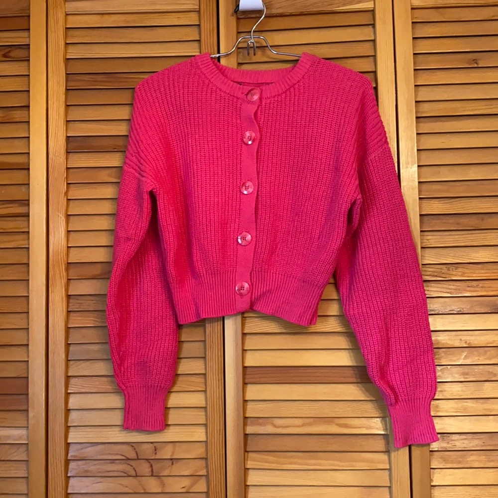 Hot Pink Forever 21 Cropped Cardigan